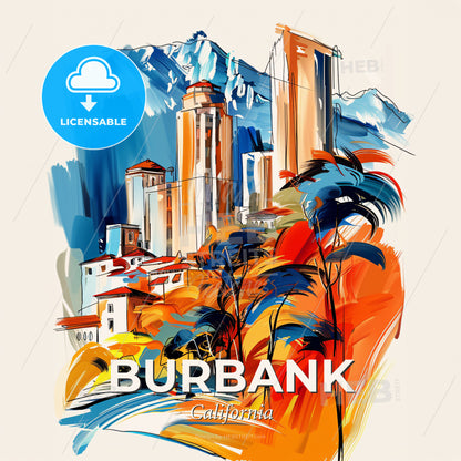 Vibrant Burbank, California - A Painting Of A City - Square format print template