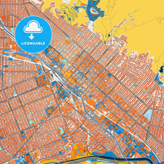 Colorful Burbank Street Map with Labels and Buildings