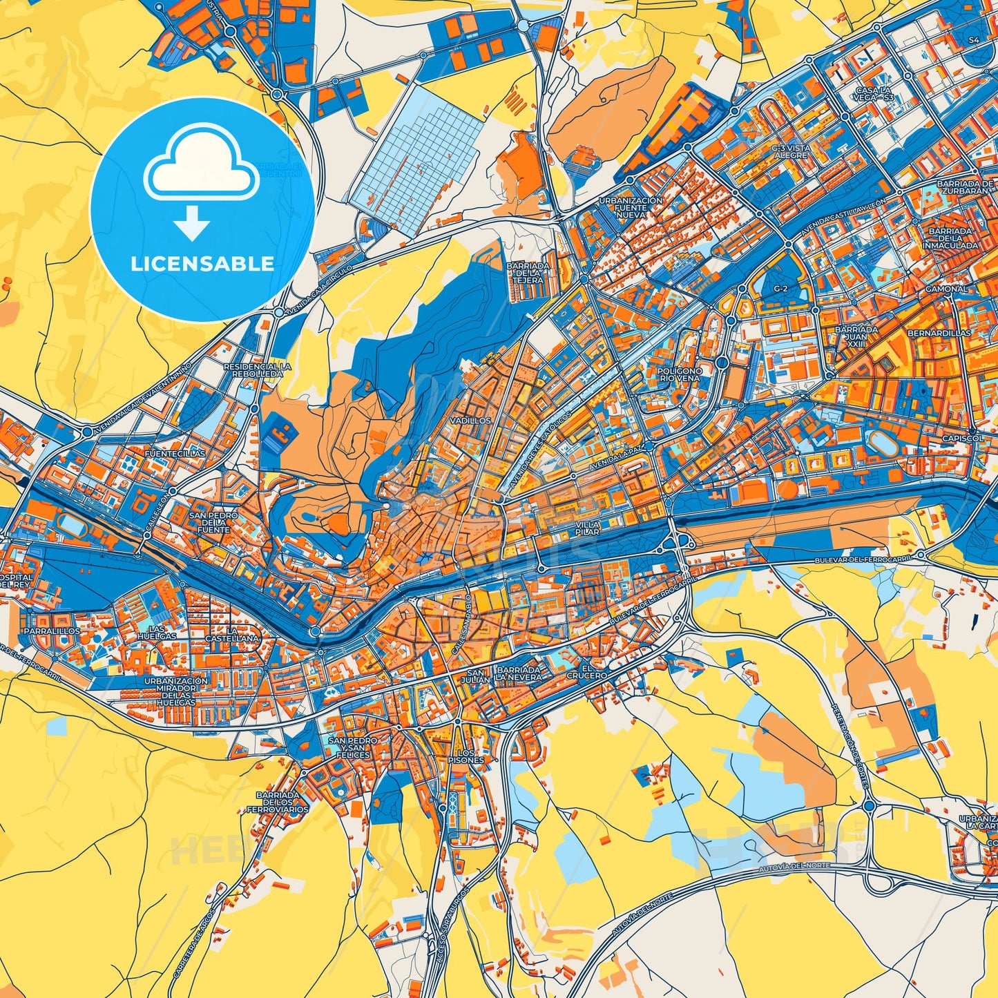 Colorful Burgos Street Map with Labels and Buildings