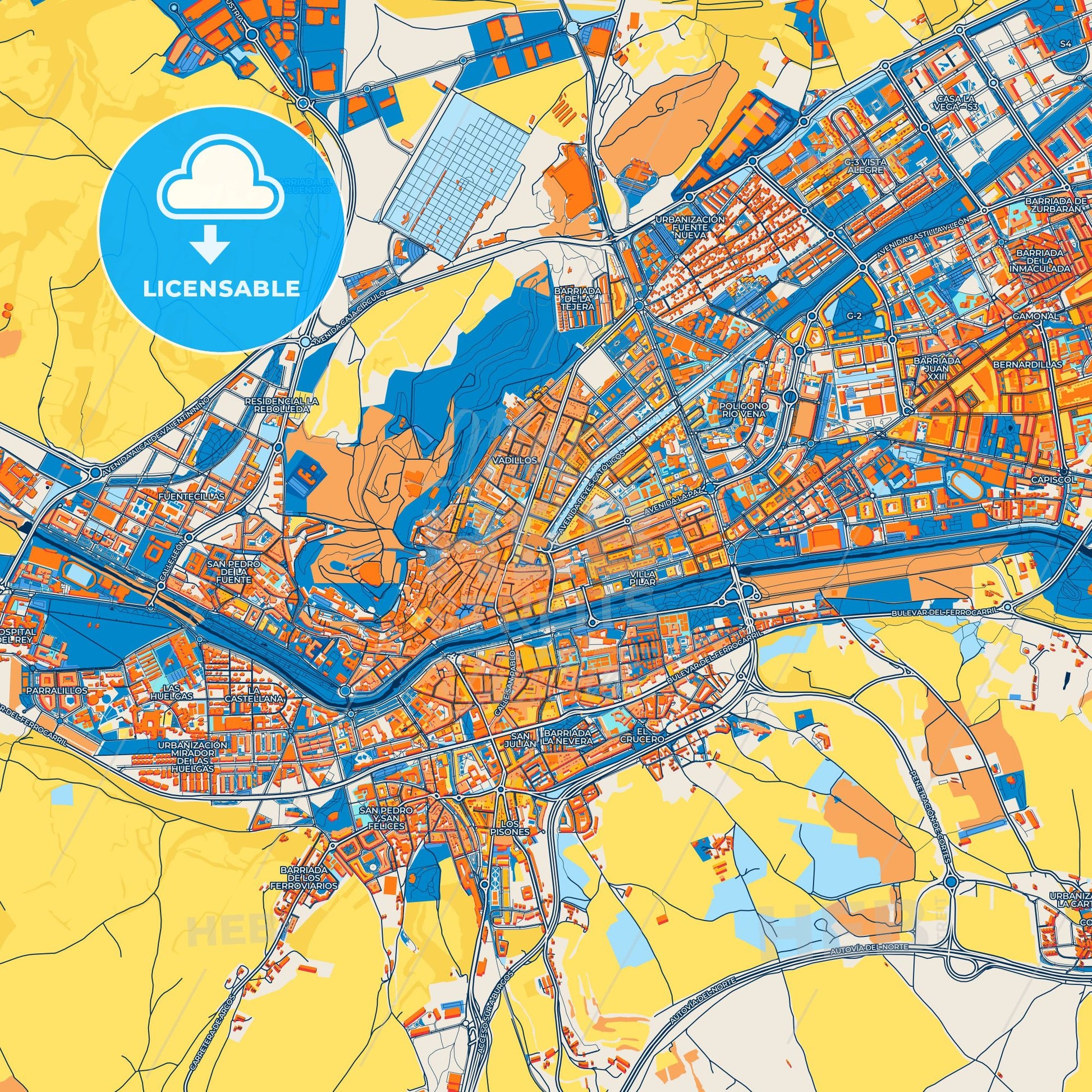 Colorful Burgos Street Map with Labels and Buildings