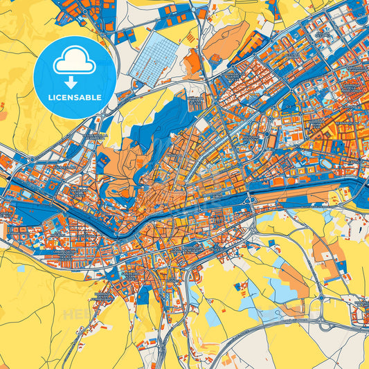 Colorful Burgos Street Map with Labels and Buildings