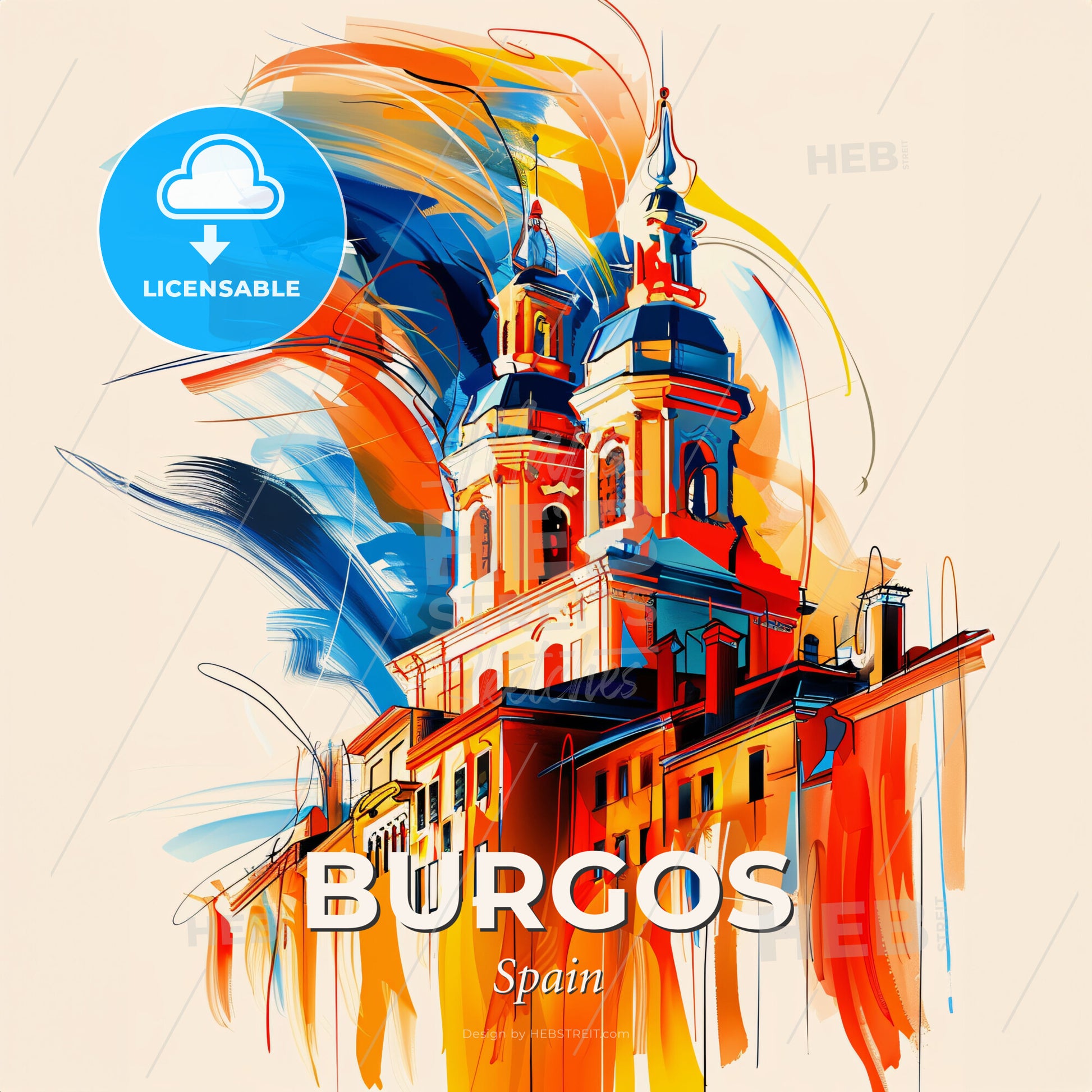 Vibrant Burgos, Spain - A Painting Of A Building With Colorful Paint - Square format print template