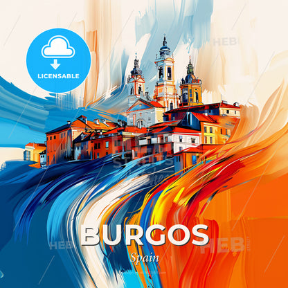 Vibrant Burgos, Spain - A Colorful Painting Of A Town - Square format print template