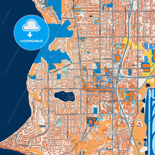 Colorful Burien Street Map with Labels and Buildings