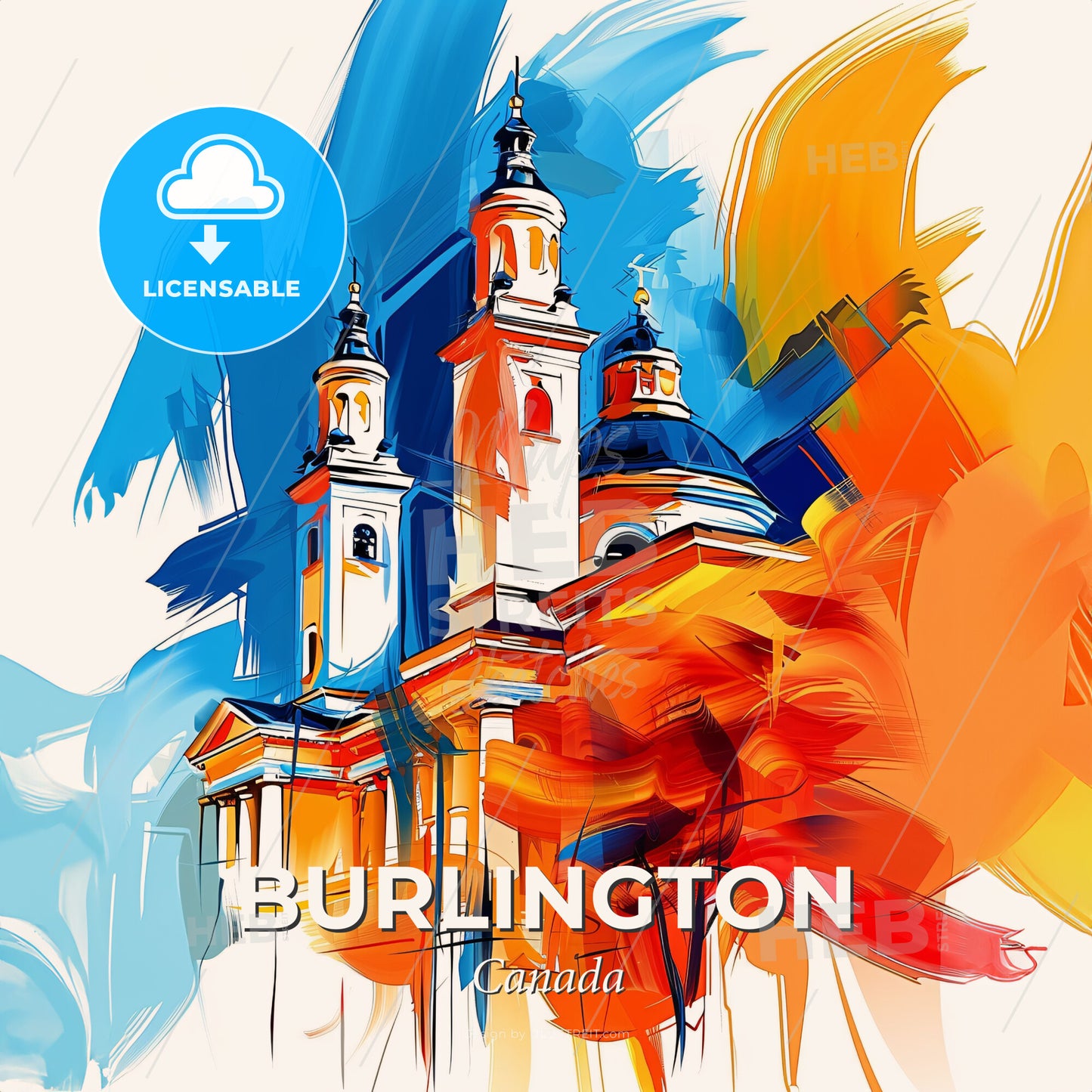 Vibrant Burlington, Canada - A Painting Of A Building With Towers - Square format print template