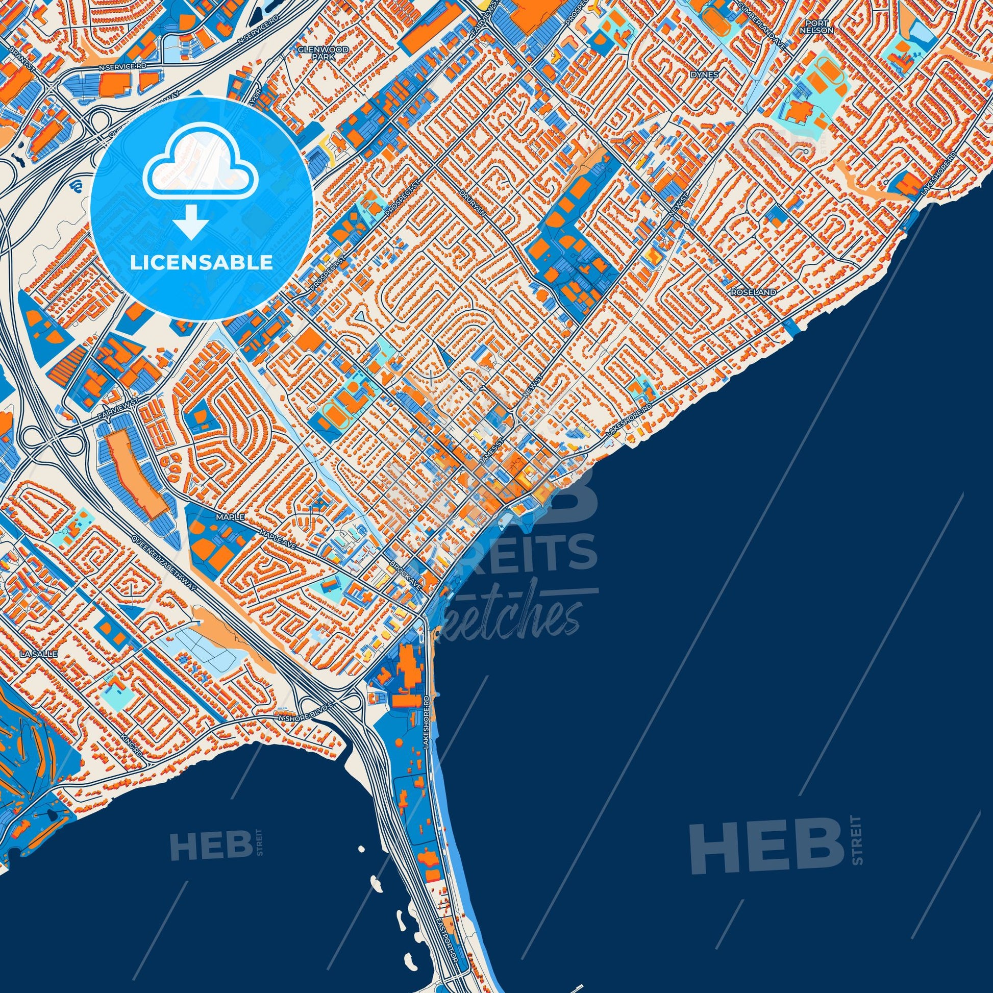 Colorful Burlington Street Map with Labels and Buildings
