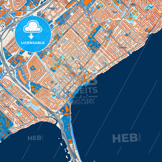 Colorful Burlington Street Map with Labels and Buildings