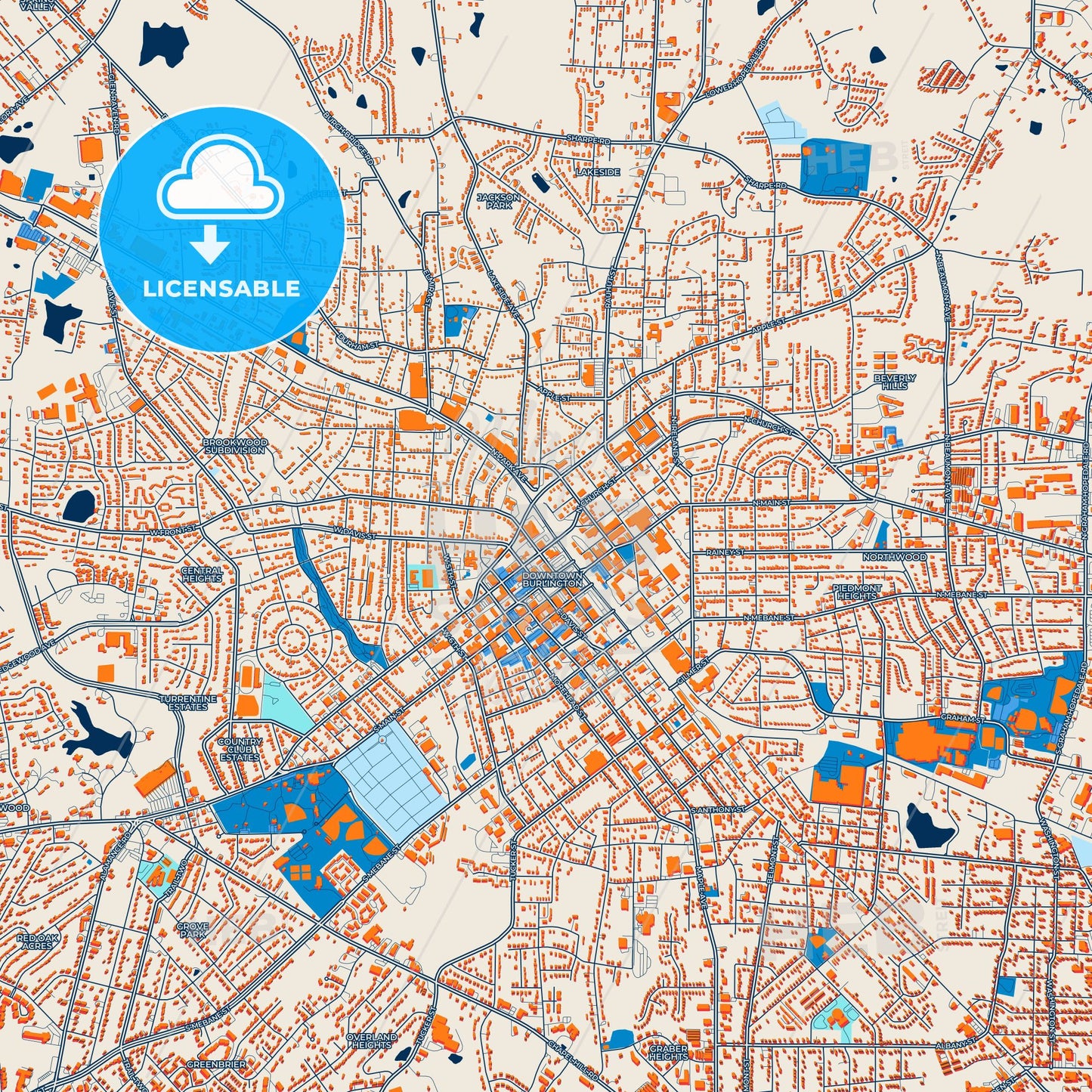 Colorful Burlington Street Map with Labels and Buildings