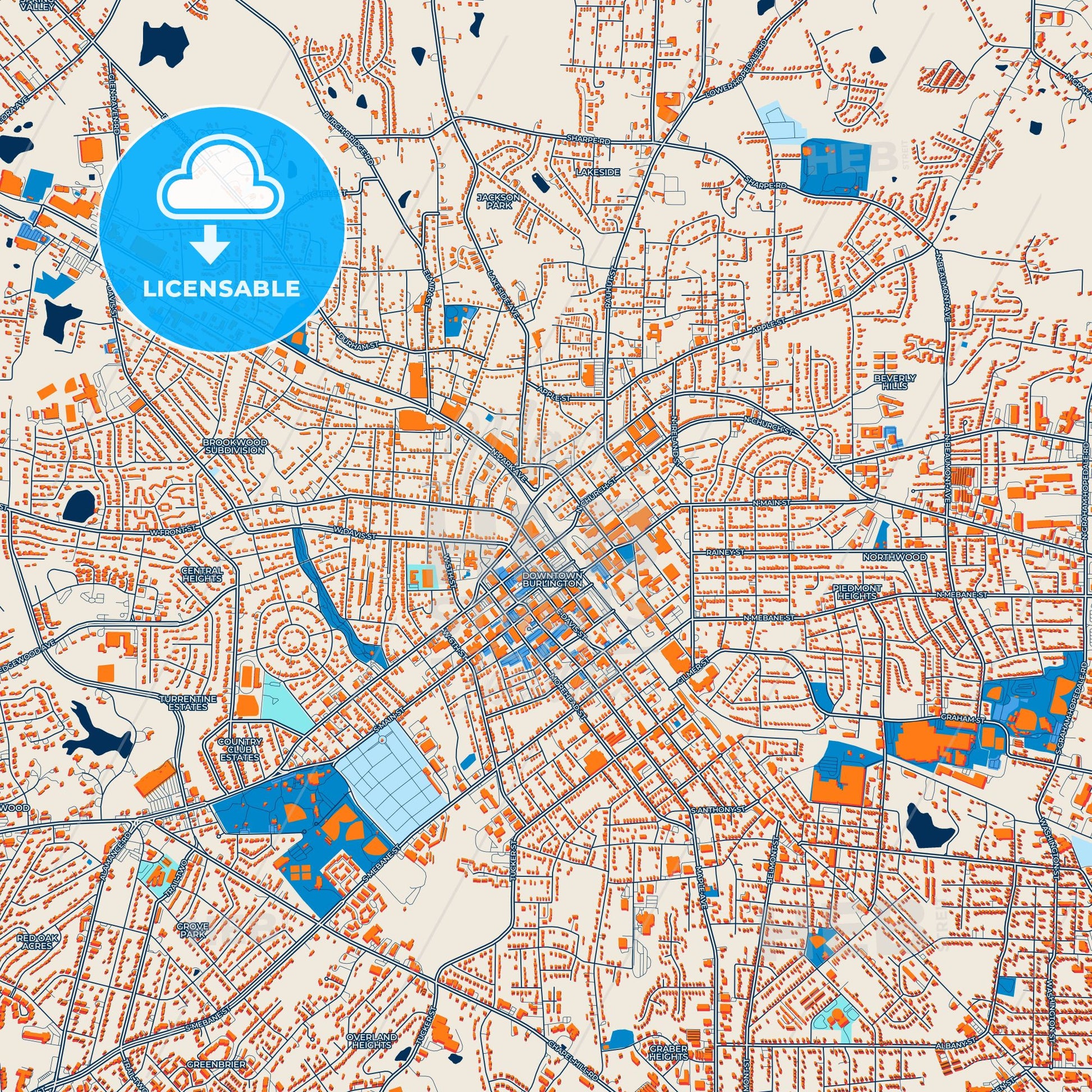 Colorful Burlington Street Map with Labels and Buildings