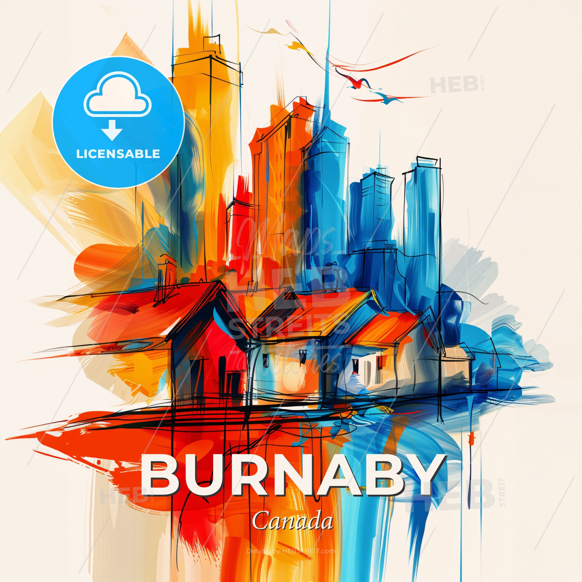 Vibrant Burnaby, Canada - A Painting Of A City - Square format print template