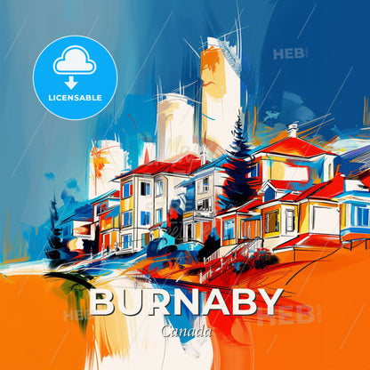 Vibrant Burnaby, Canada - A Painting Of A Town - Square format print template