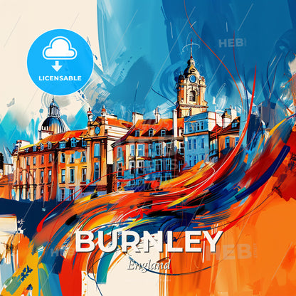 Vibrant Burnley, England - A Colorful Painting Of Buildings - Square format print template