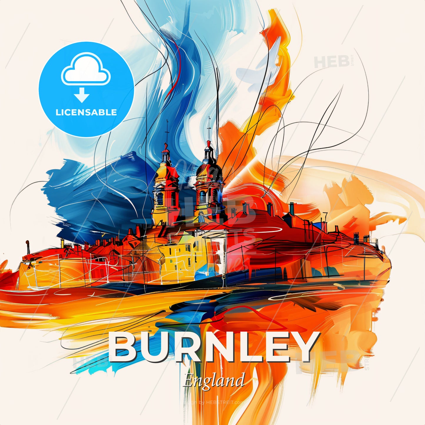 Vibrant Burnley, England - A Painting Of A Building With A Colorful Smoke - Square format print template