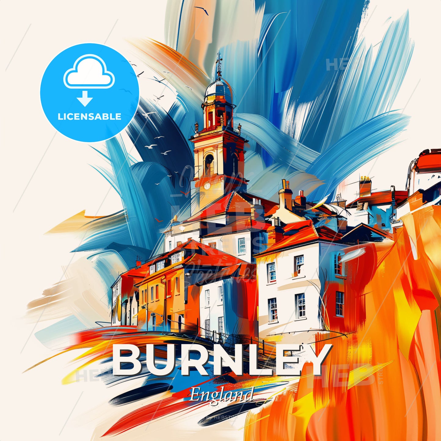 Vibrant Burnley, England - A Painting Of A Building - Square format print template
