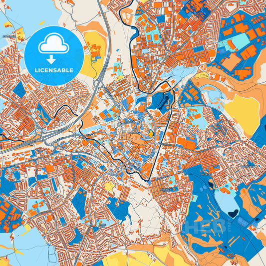 Colorful Burnley Street Map with Labels and Buildings