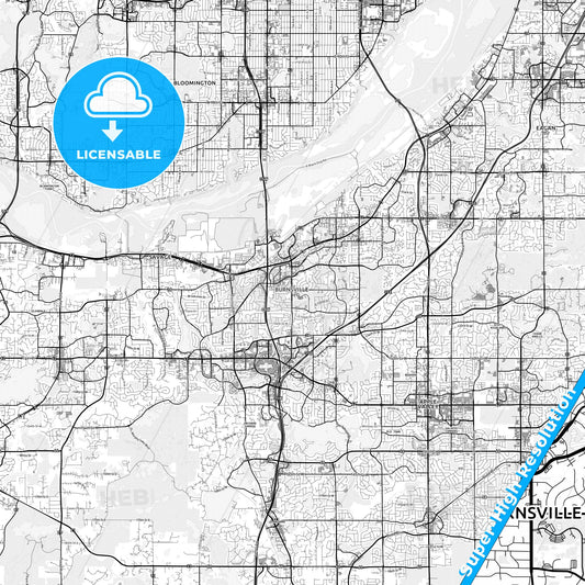 Burnsville, Minnesota light map with streetnames, citynames and districts