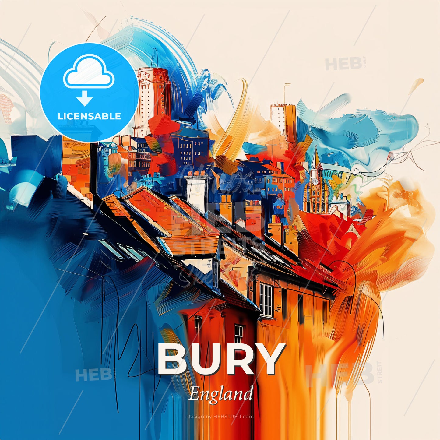 Vibrant Bury, England - A Painting Of A City - Square format print template