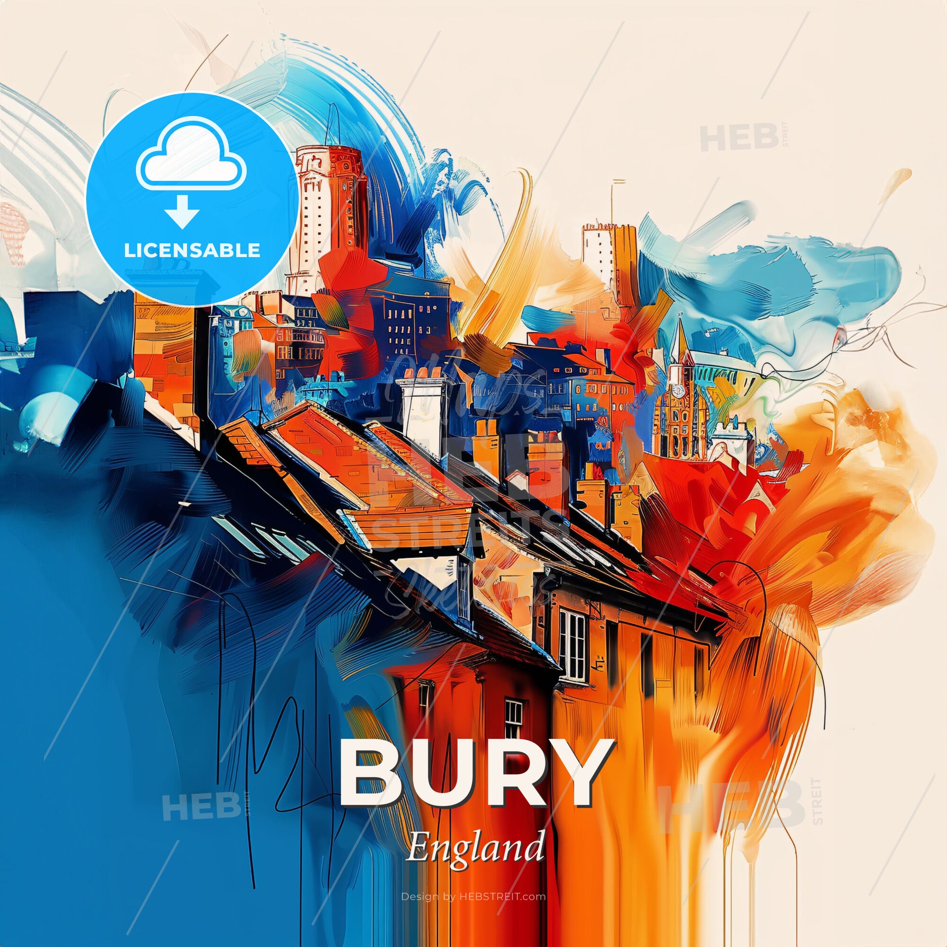 Vibrant Bury, England - A Painting Of A City - Square format print template