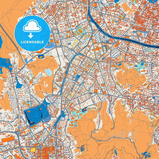 Colorful Busan Street Map with Labels and Buildings