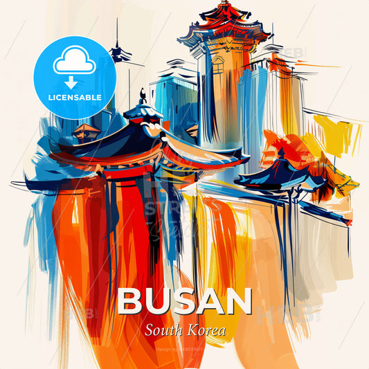 Vibrant Busan, South Korea - A Painting Of A City - Square format print template
