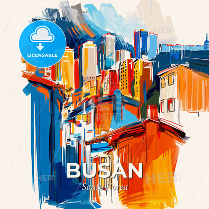 Vibrant Busan, South Korea - A Painting Of A City - Square format print template