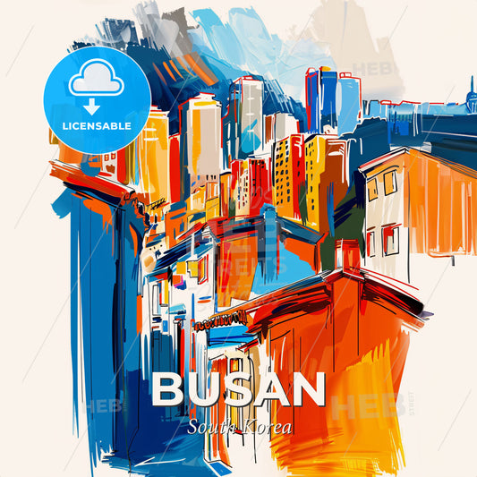 Vibrant Busan, South Korea - A Painting Of A City - Square format print template