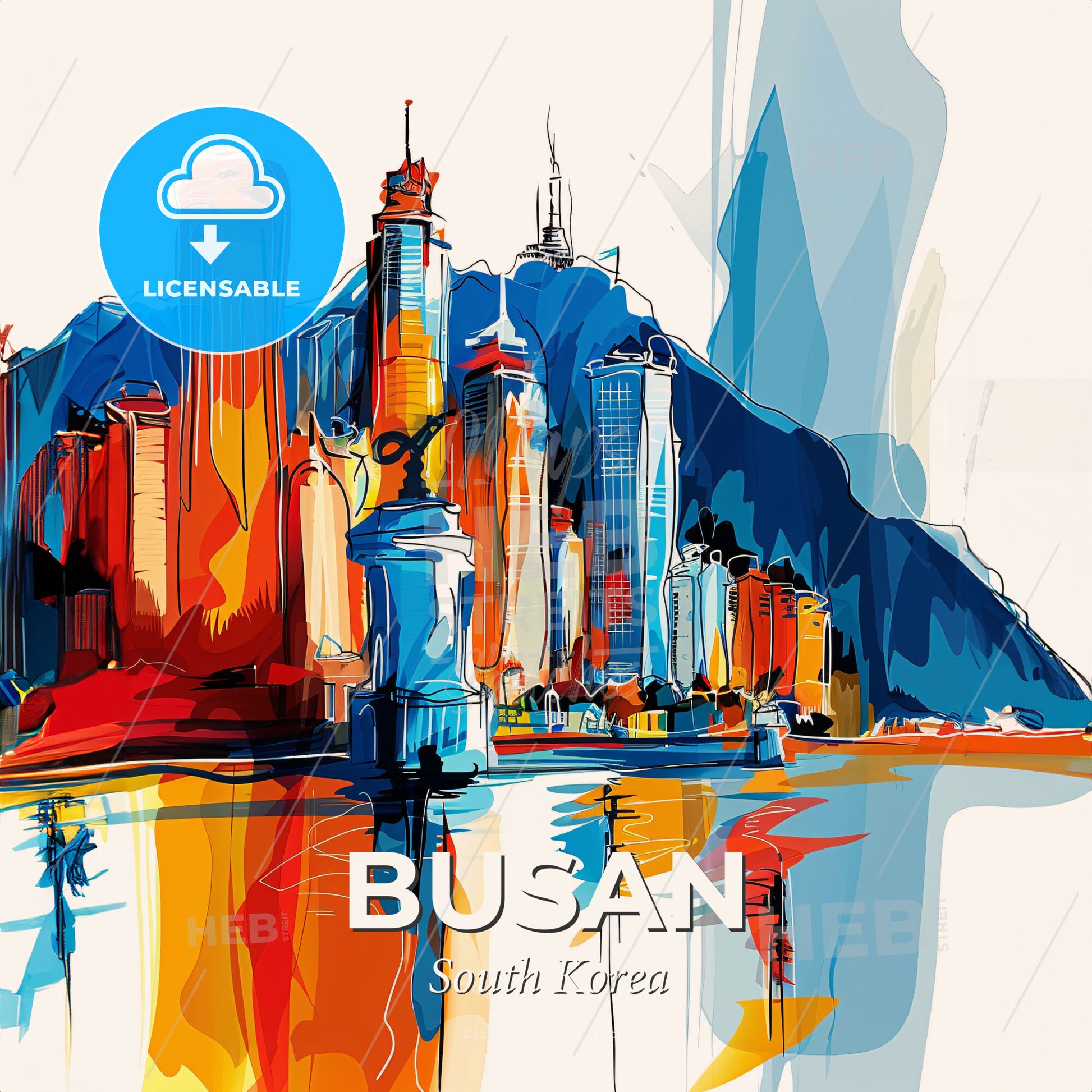 Vibrant Busan, South Korea - A Colorful Cityscape With A Mountain In The Background - Square format print template