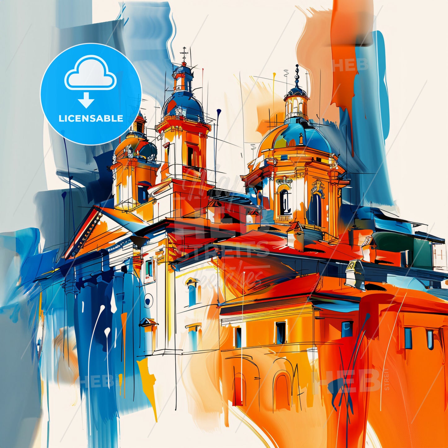 Vibrant Busto Arsizio, Italy - A Painting Of A Building With Towers And Domes