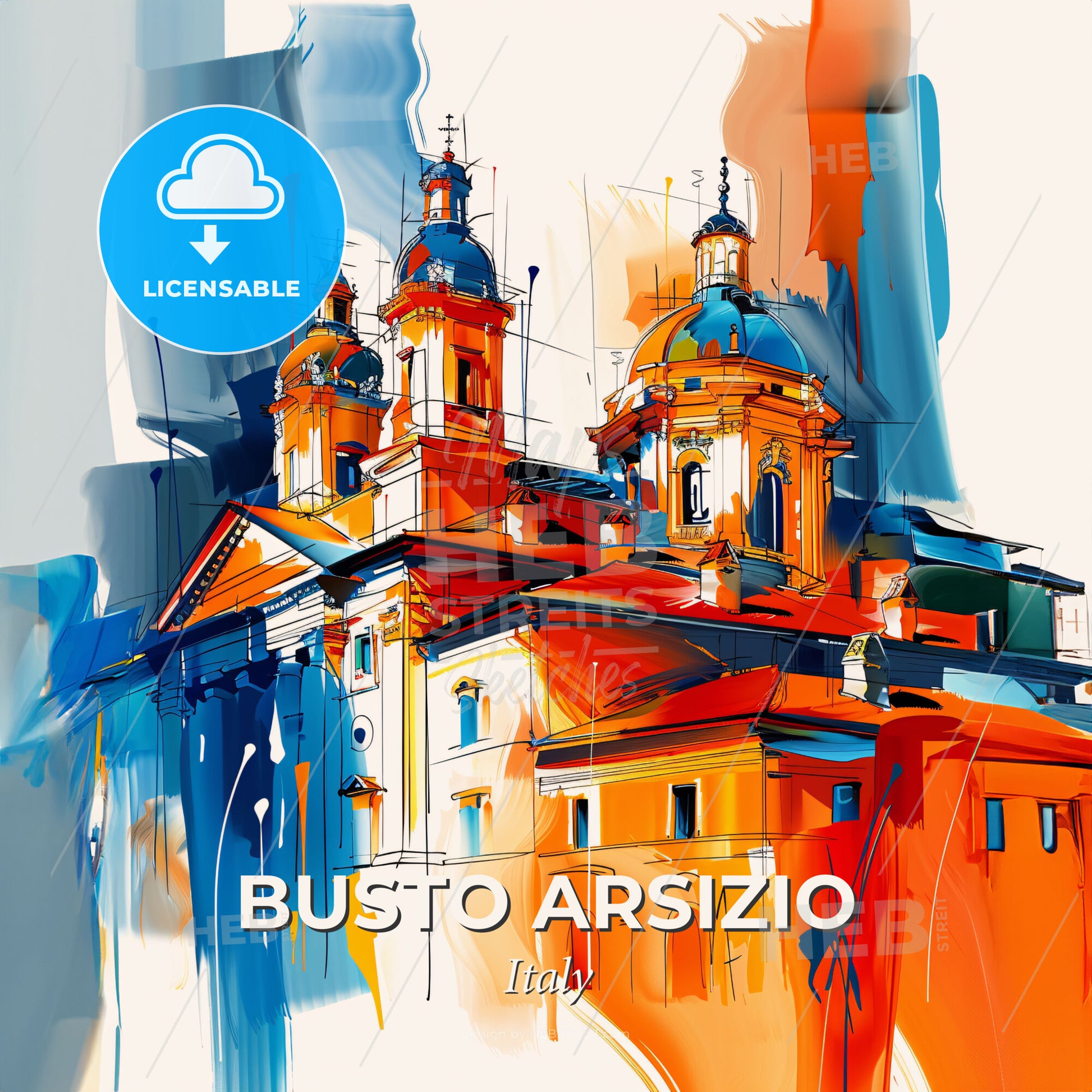 Vibrant Busto Arsizio, Italy - A Painting Of A Building With Towers And Domes - Square format print template