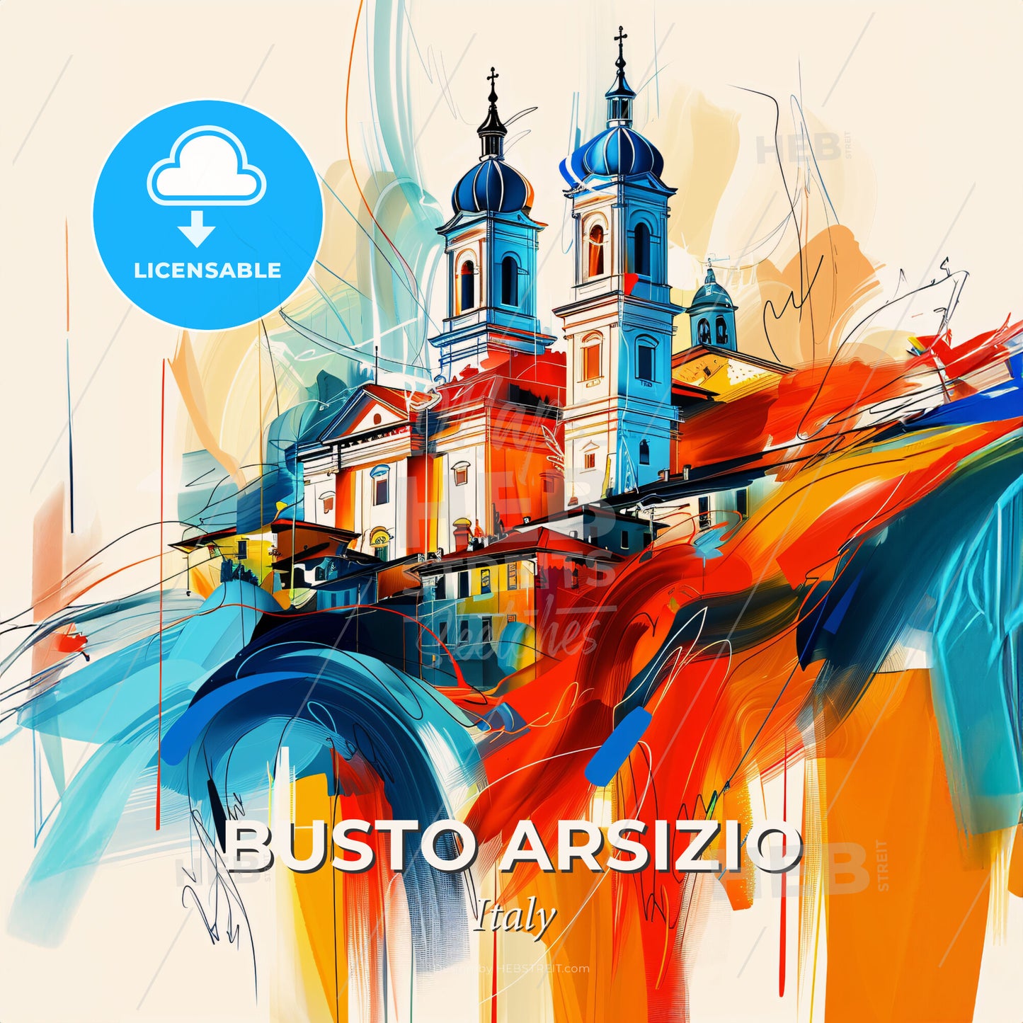 Vibrant Busto Arsizio, Italy - A Painting Of A Building With Colorful Paint - Square format print template