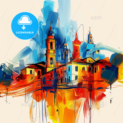 Vibrant Busto Arsizio, Italy - A Painting Of A Building