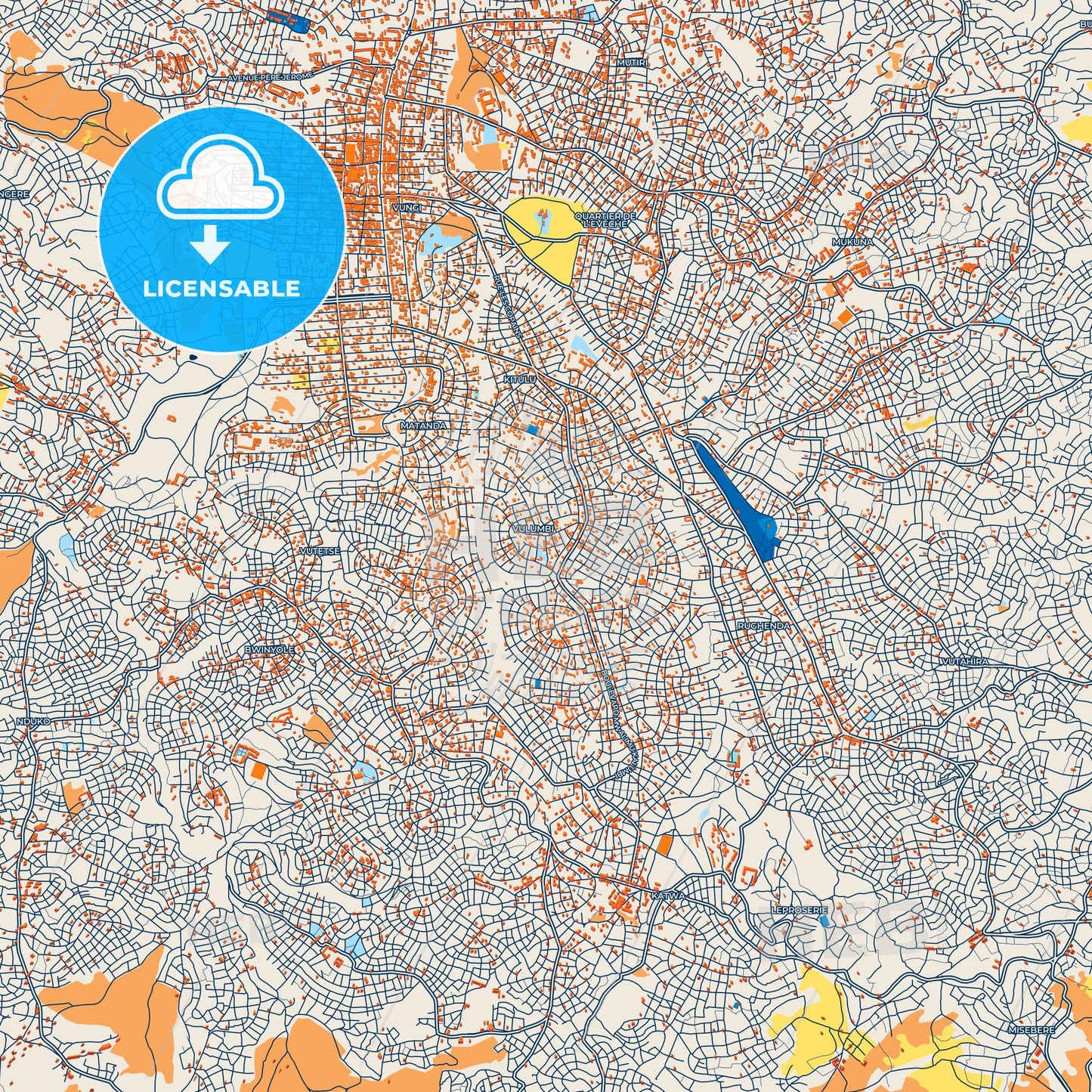 Colorful Butembo Street Map with Labels and Buildings