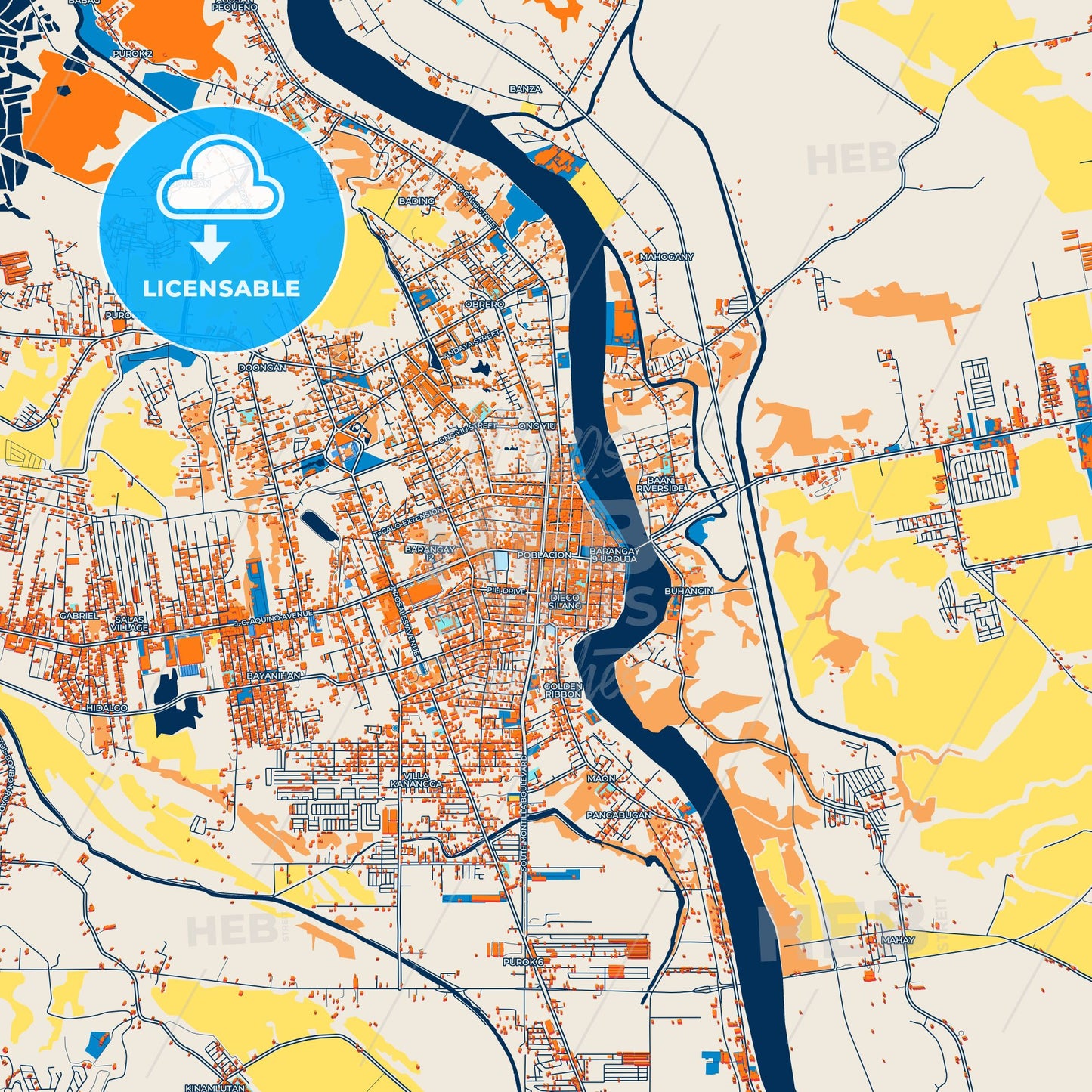Colorful Butuan Street Map with Labels and Buildings