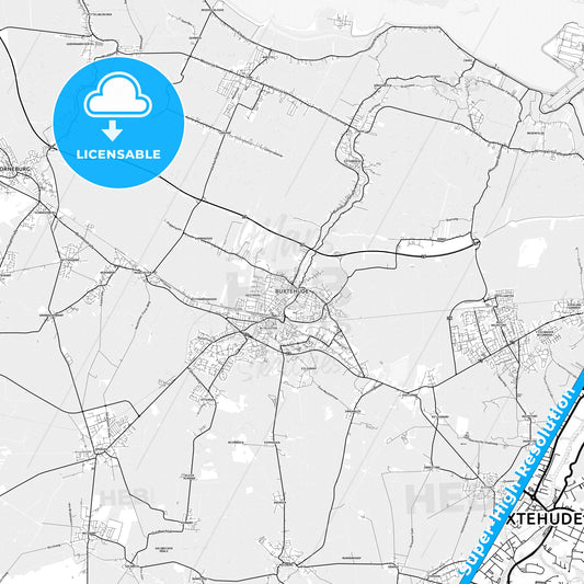 Buxtehude, Germany light map with streetnames, citynames and districts