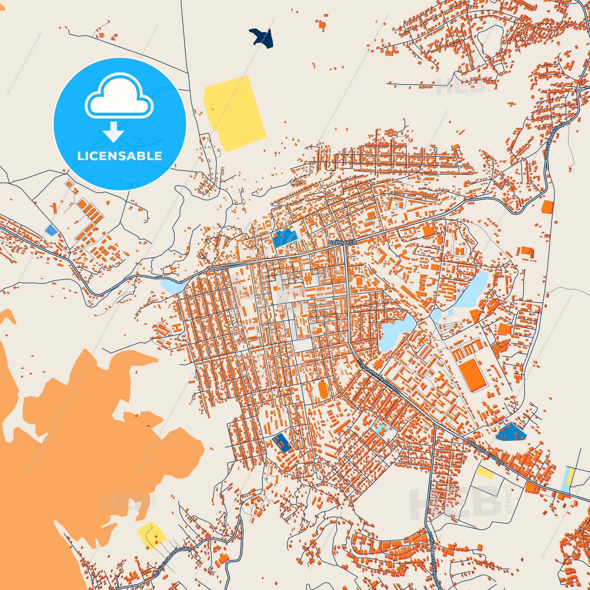 Colorful Buynaksk Street Map with Labels and Buildings