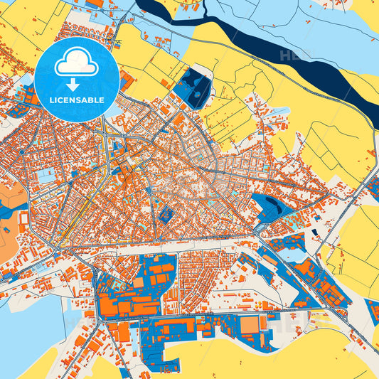 Colorful Buzău Street Map with Labels and Buildings