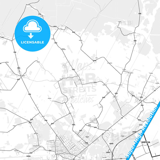 Byaroza, Belarus light map with streetnames, citynames and districts