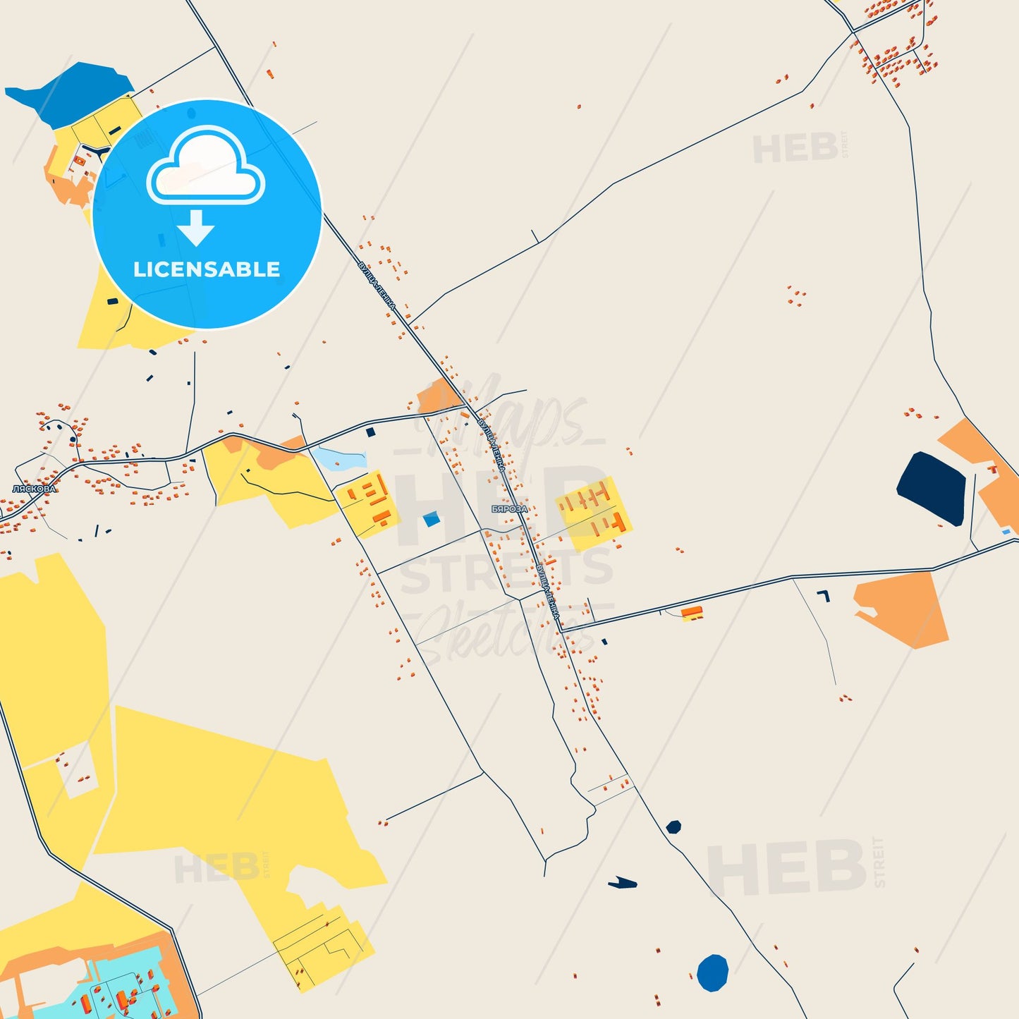 Colorful Byaroza Street Map with Labels and Buildings