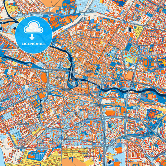 Colorful Bydgoszcz Street Map with Labels and Buildings