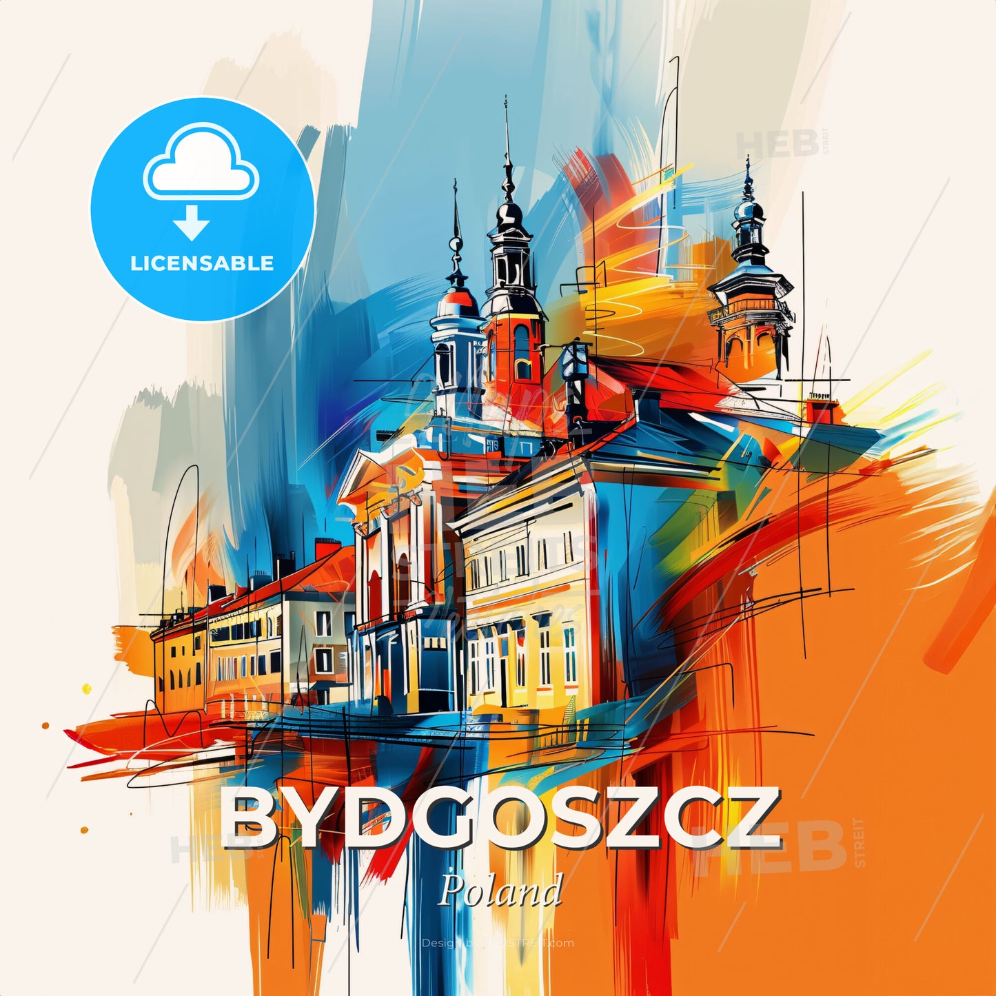 Vibrant Bydgoszcz, Poland - A Painting Of A Building - Square format print template