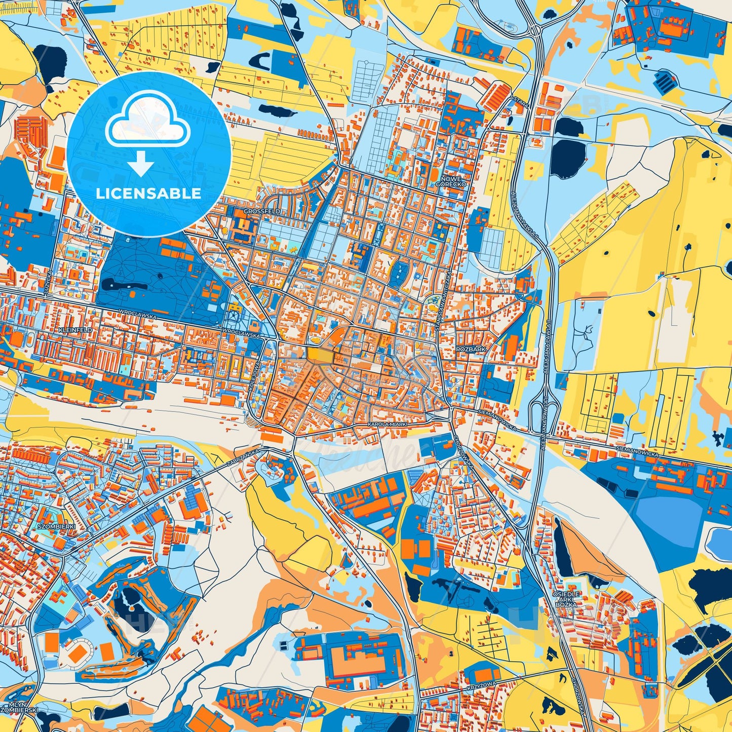 Colorful Bytom Street Map with Labels and Buildings