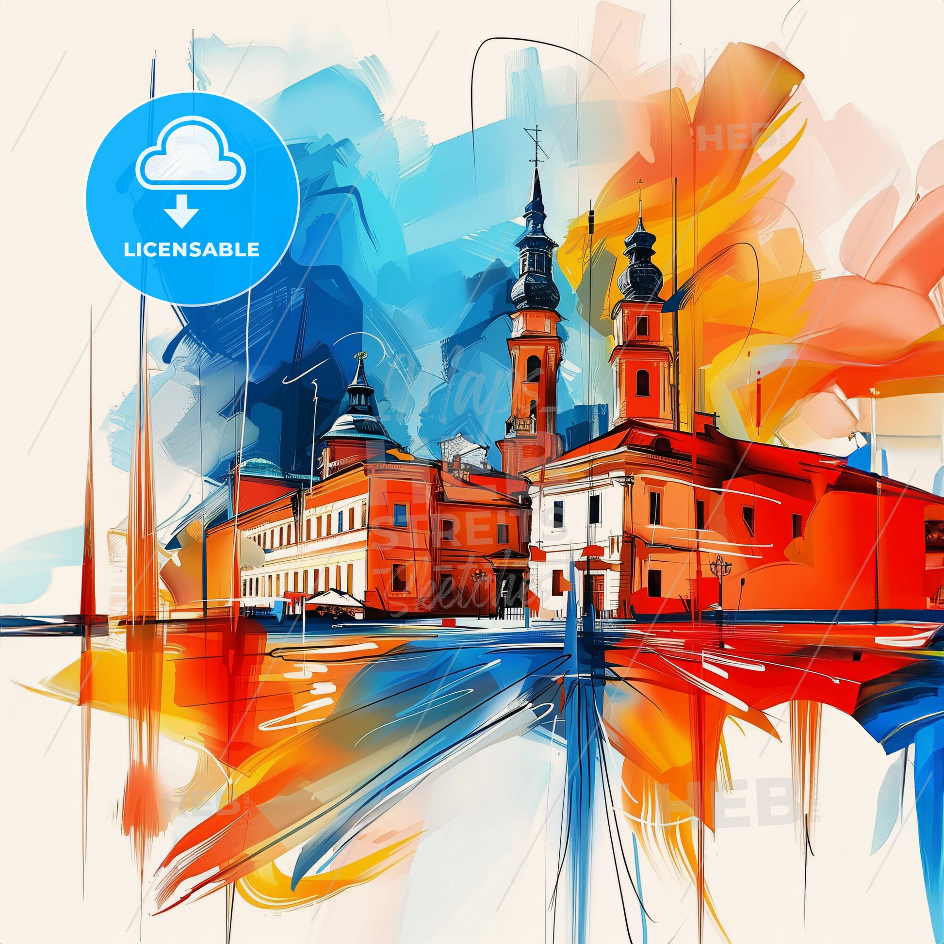 Vibrant Bytom, Poland - A Painting Of A Building With Towers