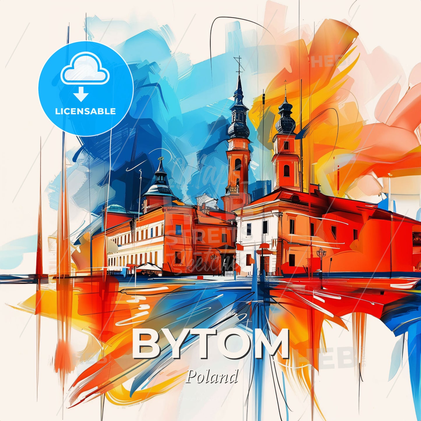 Vibrant Bytom, Poland - A Painting Of A Building With Towers - Square format print template