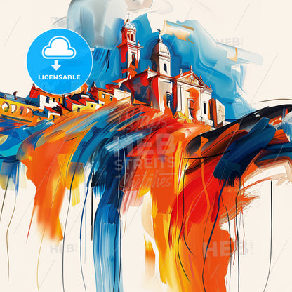 Vibrant Béziers, France - A Painting Of A Building And A City