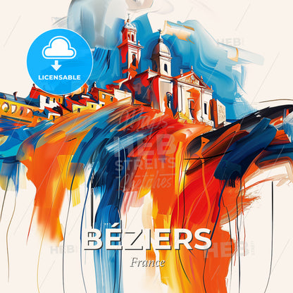 Vibrant Béziers, France - A Painting Of A Building And A City - Square format print template