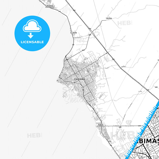 Cabimas, Venezuela light map with streetnames, citynames and districts