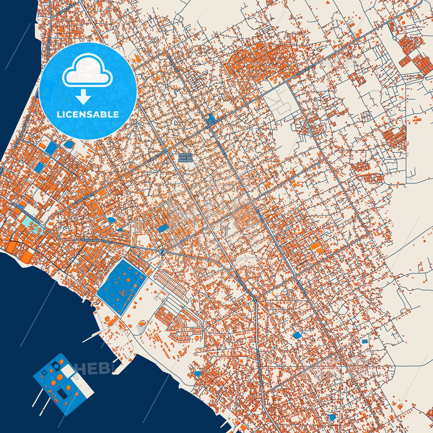 Colorful Cabimas Street Map with Labels and Buildings