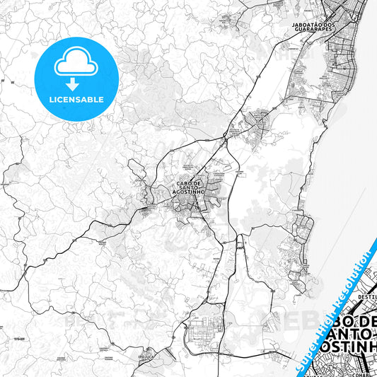 Cabo, Brazil light map with streetnames, citynames and districts
