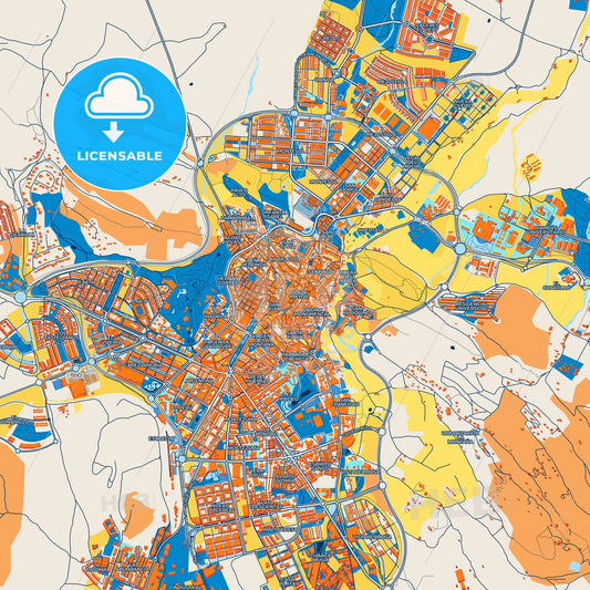 Colorful Cáceres Street Map with Labels and Buildings