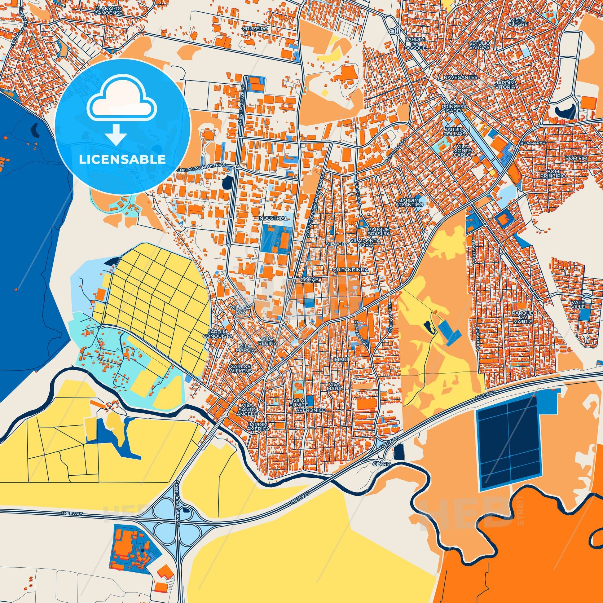 Colorful Cachoeirinha Street Map with Labels and Buildings